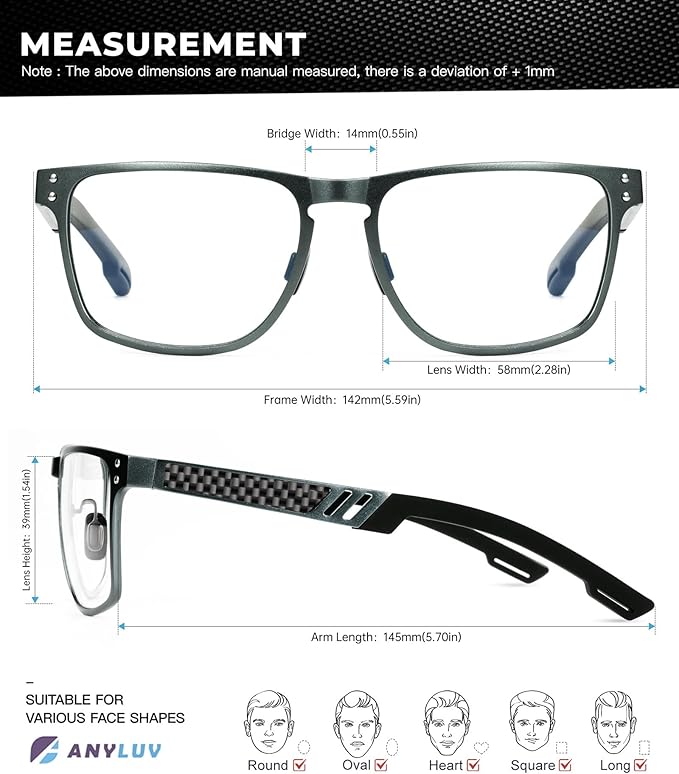 Blue Light Glasses Men Premium Mens Gaming Computer Glasses Clear Lens with Al-Mg Frame Anti Blue Ray Screen Blocker