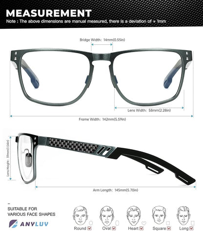 Blue Light Glasses Men Premium Mens Gaming Computer Glasses Clear Lens with Al-Mg Frame Anti Blue Ray Screen Blocker