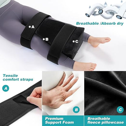 TYYIHUA Hip Abduction Pillow - Memory Foam Hip replacement pillow for postoperative and fracture use - with short plush Pillow Cover,Black
