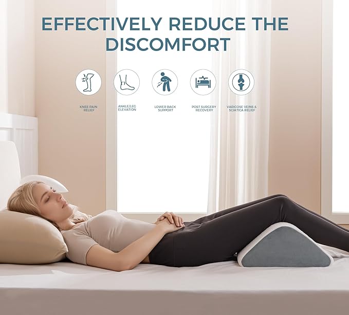 Knee Wedge Pillow 6.3'' for Post-Surgery Recovery-Leg Elevation Support for Sleep Position, Alleviating Lower Back & Hip Pain Enhancing Circulation in Ankles Legs Triangle Pillow with Removable Cover