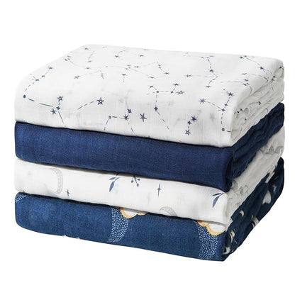 Momcozy Muslin Swaddle Blankets, Ultra Soft Neutral Swaddle Blanket, Breathable Large 47'' x 47'' Baby Infant Newborn Boys Girls Swaddling Receiving Blanket Wraps, Midnight Star Clouds