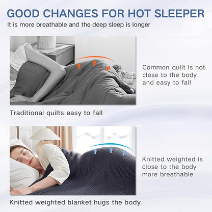 Guohaoi Knitted Weighted Blanket for Adults (Dark Grey 48"x72" 12lbs) No Beads Cooling Throw Blanket for Hot Sleepers, Home Decor Breathable Chunky Knit Heavy Blanket Use on Full Size Bed