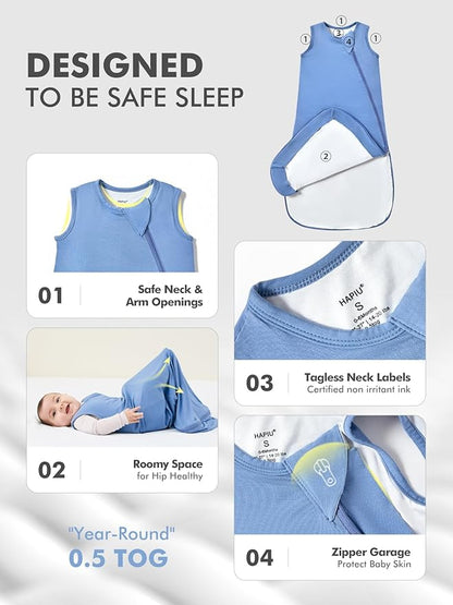 HAPIU Unisex Rayon Made from Bamboo Baby Sleep Sack TOG 0.5, 2-Way Premium Zipper, Wearable Blanket