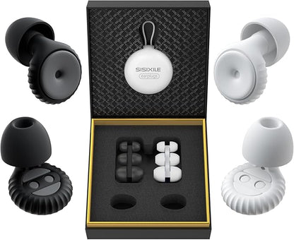 Noise Cancelling Earplugs 2 Pairs for Sleeping, Travel, Office - Soft Silicone Earplugs, 35dB Noise Reduction, Comfortable, Reusable, Multiple Sizes XS/S/M/L for Snoring, Focus & Study - Black & White