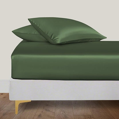 LINENWALAS Fitted Sheet Only Viscose Derived from Bamboo, Bottom Sheet for Twin XL Size Bed – 16” Deep Pocket, All Around Snug Fit – Cooling, Breathable, Soft, Hypoallergenic (Avocado Green, Twin XL)