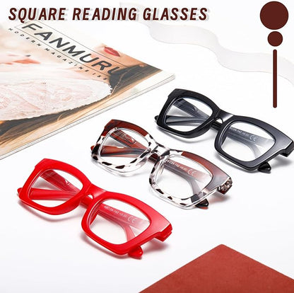 Hubeye Oprah Style Reading Glasses for Women Men Blue Light Blocking Computer Square Readers with Spring Hinge