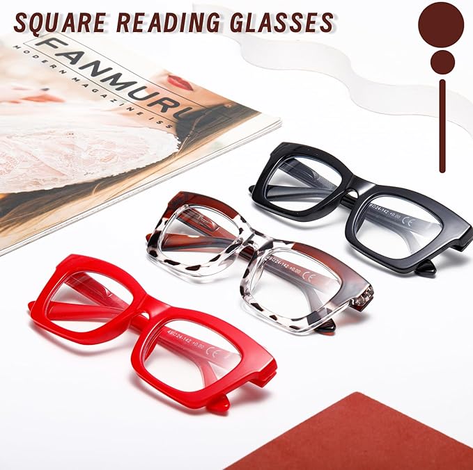 Hubeye Oprah Style Reading Glasses for Women Men Blue Light Blocking Computer Square Readers with Spring Hinge