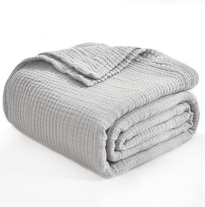 EMME Cotton Muslin Twin XL Blanket Breathable Gauze Soft Lightweight Adults Gifts for Women (Light Grey, 66"x90")