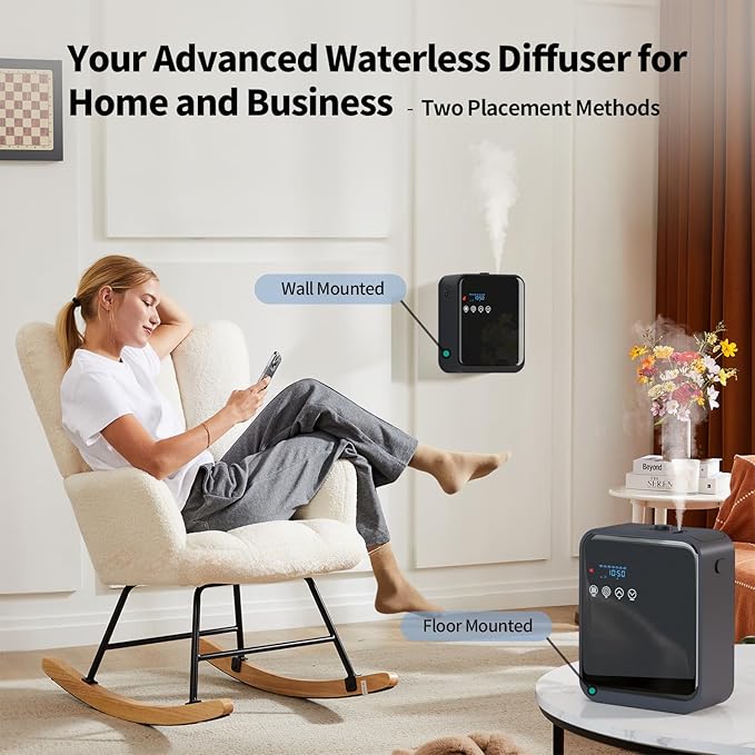 Smart Scent Air Machine for Home,1500 Sq. Ft Coverage Waterless Essential Oil Diffuser with Cold Air Diffuser with App Control,Hotel,Spa, Office Collection Diffuser, Waterless Whole House (Black)