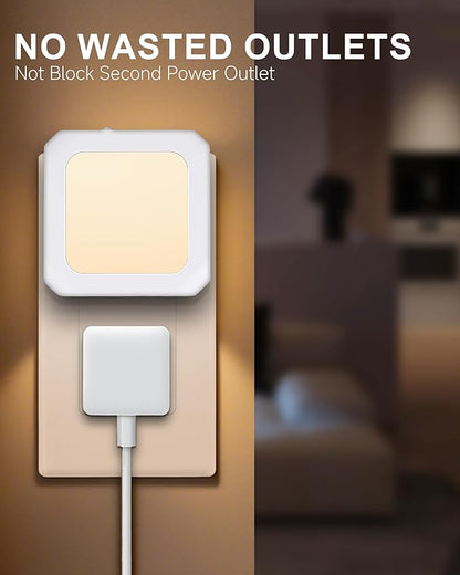 Night Light Plug in 2 Pack - Bedroom for Kids Baby Nursery Adjustable Brightness - 3000K Warm Lights LED Dusk to Dawn Bathroom Hallway Lamp for Toilet