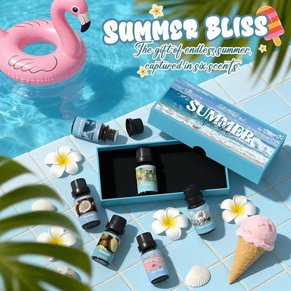 SALUBRITO Summer Fragrance Oils Set, Premium Essential Oils Set for Diffuser, Candle, Soap Making, Fresh Cotton, Coconut, Mojito, Pineapple, Ocean Breeze, Pink Island, Strong Scented Oils