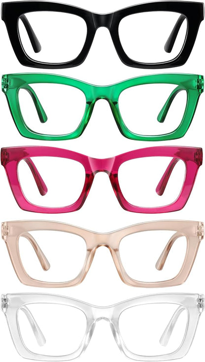 Oprah Reading Glasses for Women - 5Pack Blue Light Blocking Square Fashion Readers with Spring Hinge Computer Eyeglasses(Mix4, 3.00x)