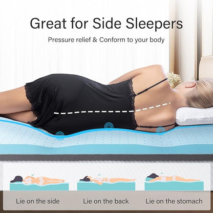 Maxzzz King Mattress Topper,4 Inch Ventilated Design Memory Foam Queen Mattress Topper,Cooling Gel Infused Swirl Foam Pad for Pressure Relief Back Pain, CertiPUR-US Certified