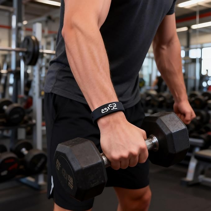 Vibrating Alarm Wristband Bracelet with Pedometer Sleep Vibration Alarm Black Accurate Step Counting Real Temperature LED Display for Fitness Tracking