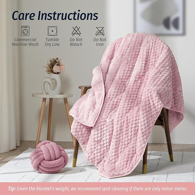 Wemore Fleece Weighted Blanket for Adults (48" x 72" 12lbs, Pink), Dual Sided Cozy Soft Sherpa Heavy Blanket, 3D Imitation Turtle Shell Warm Jacquard Flannel Weighted Blankets for Couch and Bed