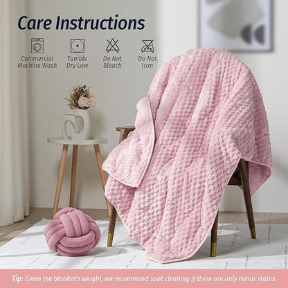 Wemore Fleece Weighted Blanket for Adults (48" x 72" 12lbs, Pink), Dual Sided Cozy Soft Sherpa Heavy Blanket, 3D Imitation Turtle Shell Warm Jacquard Flannel Weighted Blankets for Couch and Bed