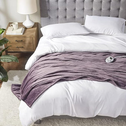 Serta Luxuriously Soft Plush Electric Blanket Fast Heating Cozy Cover, Safety Auto Shut Off Timer, Low EMF, Multi Heat Setting, ETL Certified, Machine Washable, Lavender Twin (84 in x 62 in)