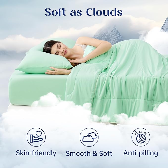 Dream Valley Outlast® Twin Cooling Comforter, NASA-Grade Instant Cooling Blanket for Hot Sleepers, Luxurious Comforter for All Season, Mint Macaron, 60"x80"