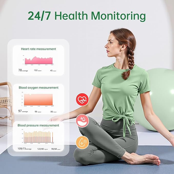 Smart Ring for Women & Men, Health Tracker Ring with Heart Rate, Blood Oxygen,Blood Pressure, IP68 Waterproof Fitness Ring, Sleep Tracker for iPhone and Android, No APP Fee (Green, 7#)