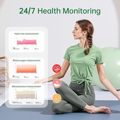 Smart Ring for Women & Men, Health Tracker Ring with Heart Rate, Blood Oxygen,Blood Pressure, IP68 Waterproof Fitness Ring, Sleep Tracker for iPhone and Android, No APP Fee (Green, 7#)