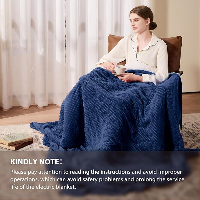 Homemate Electric Heated Blanket King Size - 100"x90" Heating Blanket King Size Dual Control 1/2/4/6/8 Hours Auto-Off 10 Heat Level Over-Heat Protection Soft Flannel Sherpa ETL Certification