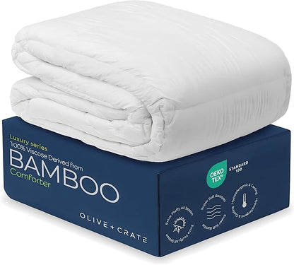 Olive + Crate Cooling Oversize King Size Comforter - Hypoallergenic 100% Bamboo Viscose Outer Cover - Oversized King Duvet Insert - Fluffy Lightweight Plush - White Comforter - 116"x 98"