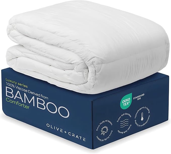 Olive + Crate Twin XL | Twin Size Comforter - 100% Outer Shell Viscose Derived from Bamboo Comforter - Hypoallergenic, Cooling Duvet Insert for Twin Bedding - White Dorm Bedding - 62"x90"