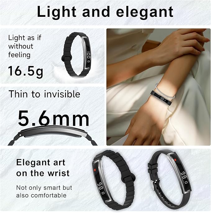 Efolen Smart Bracelet for Women,Ultralight Fitness Tracker Smart Wristband with Heart Rate/Blood Oxygen/Sleep Monitor/Pedometer,Slim Smartwatch for Android iPhone,Activity Tracker,2 Band,Black
