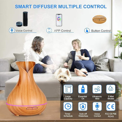 Smart Wi-Fi Essential Oil Diffuser, App and Voice Control Compatible with Alexa, 400ml Aromatherapy Humidifier for Relaxing Atmosphere in Home Office Bedroom