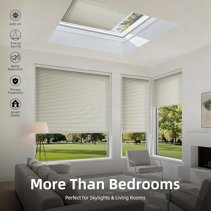 ZSTARR Motorized Skylight Shades Blackout Cellular Honeycomb Electric Blinds with Solar Panel Cordless Rechargeable with Remote for Roof and Slanted Windows Custom Size (LF Light Coffee)