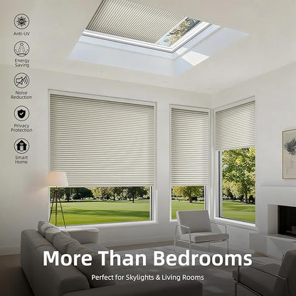 ZSTARR Motorized Skylight Shades Blackout Cellular Honeycomb Electric Blinds with Solar Panel Cordless Rechargeable with Remote for Roof and Slanted Windows Custom Size (Light Grey)
