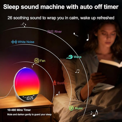 DreamSky Digital FM Radio with Bluetooth Speaker and Sleep Timer, 20 Preset Stations, Hi-Fi Clear Loud Sound, Wake up Light Sunrise Alarm Clock with Sound Machine, Dimmable Night Light, Small Gifts