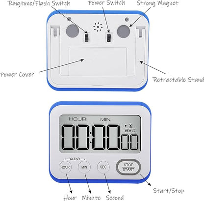 Digital Kitchen Timer Magnetic Loud Alarm, Large LCD Screen Silent/Beeping Multi-Function for Teachers Classroom Kids, Blue
