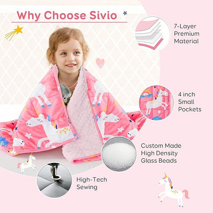 Sivio Minky Dotted Weighted Blanket, Super Soft Crystal Velvet Reversible Heavy Blanket with Cute Cartoon Patterns, 5 lbs, 36x48 Inch, Pink Unicorn