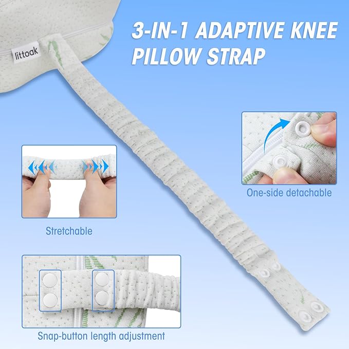 Knee Pillow for Side Sleepers & Sciatica Relief, Two Machine Washable Covers & Protective Inner Liner, Memory Foam Leg Pillow with Detachable and Adjustable Strap, One Pillow Only, White& Pink