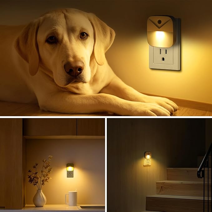 KINUR 6 Pack LED Night Light Plug into Wall, Warm White 2700K Dusk to Dawn Sensor Automatic on and Off for Kids, Nursery, Bedroom, Bathroom, Hallway, Stairs, Kitchen