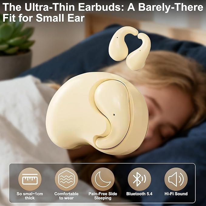 Invisible Ultra-Thin Bluetooth Earbuds for Small Ear Canals, 24-Hour Battery, Bluetooth 5.4, Comfort Fit for Work & Sleep – Low-Profile & Lightweight