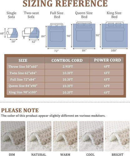CAROMIO Heated Blanket King Size with LCD Dual Controller, Waffle Weave Fast Heating Electric Blankets, 10 Heat Levels & 1-12H Time Settings, ETL Certified, Machine Washable, Beige, 100" x 90"