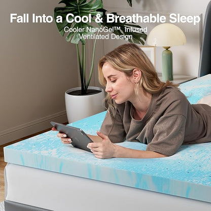 Novilla King Memory Foam Mattress Topper 2 Inch, Cooling Gel Infused, Ventilated Pressure Relief Pad, Soft Comfort for Sofa, RV, Camper, Dorm Room