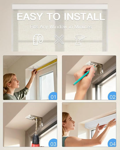 Motorized Light Filtering Roller Shades with Remote Control, Smart Blinds for Windows Compatible with Alexa Google via Hub, Rechargeable Electric Window Shade Customized Size(Texture Beige)