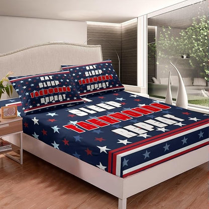 Manfei Taekwondo Fitted Sheet Twin Size, Japanese Style Sports Theme Bedding Set 2pcs, Stars Stripe Print Bed Cover with 1 Pillowcase, Kids Boys Teens Room Decor, Soft Bedding(No Top Sheet)
