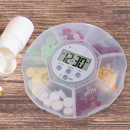 Smart Medication Organizer, Automatic Pill Dispenser, 7 Compartment Timer Box for Medicine Management, Portable Pill Storage, Elderly Care Tool, Hospital Travel Nursing Home Reminder Device
