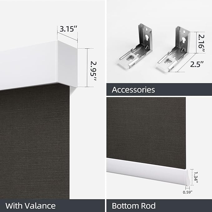 ZSTARR Motorized Blackout Window Blinds Remote Control Automated Window Blinds Rechargeable Roller Shades Blinds with Valance,Customized Size (Gray-Brown)