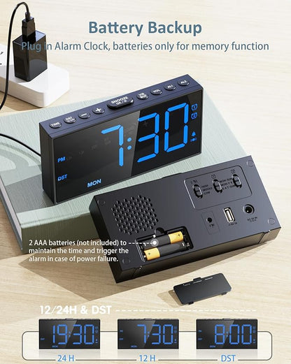 Roxicosly Vibrating Alarm Clock with Bed Shaker for Heavy Sleepers Adults, Dual Alarms for Weekday & Weekend, Large Display, Snooze, USB Charging Port, 12/24H DST