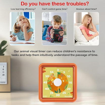Secura 60-Minute Visual Countdown Timer for Kids & Adults, Classroom Time Management Tool (Orange & Orange)