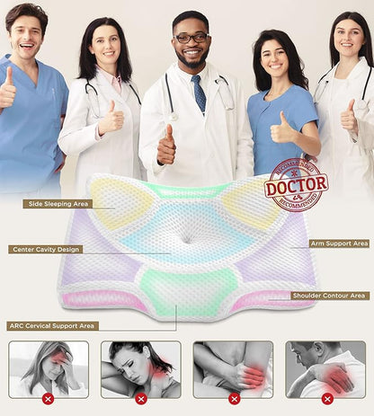 Osteo Cervical Pillow for Neck Pain Relief, Hollow Design Odorless Memory Foam Pillows with Cooling Case, Adjustable Orthopedic Bed Pillow for Sleeping, Support for Side Back Sleepers