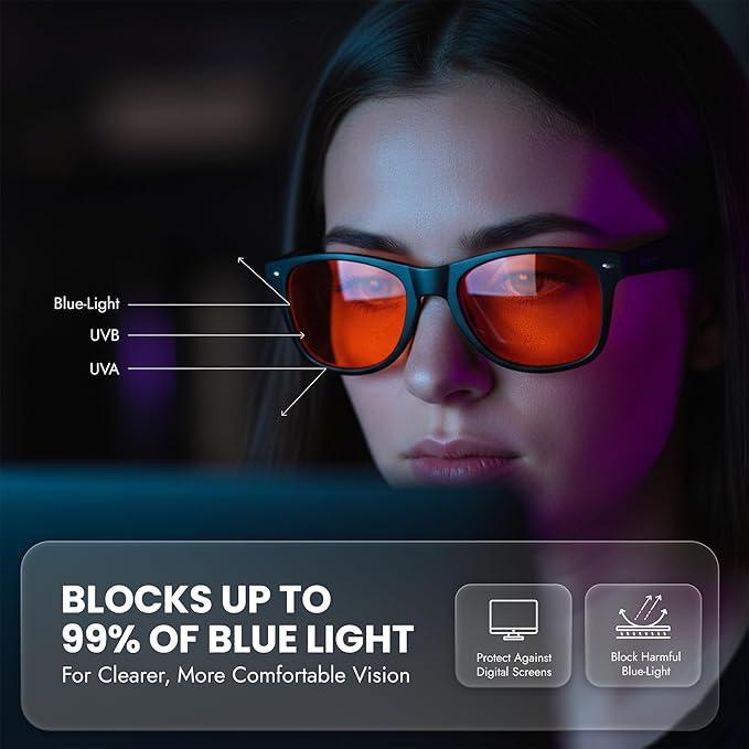 Luminere 99.9% Blue Light Blocking Glasses Anti Blue Light Men & Women, Eye Strain Relief Sleep