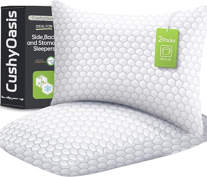 Shredded Memory Foam Pillow for Sleeping, Cooling Bed Pillows Set of 2, Adjustable Pillows for Side, Back, Stomach Sleepers with Washable Pillowcase (King Size, Grey)