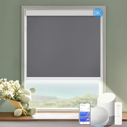 Motorized Blinds with Remote Cordless Automatic Motorized Shades Custom Blinds for Windows Smart Curtains Compatible with Alexa Google Home(Blackout Thunder Grey,W20 x H72in)