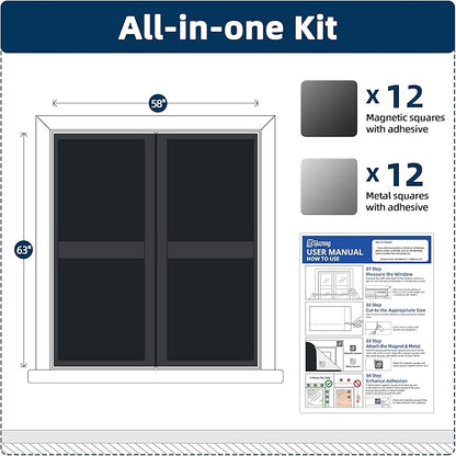 Magnetic Blackout Window Cover, 63" x 58" Portable Blackout Curtains for Bedroom, No Drill Windows Shades & Black Out Blinds, Temporary Black Out Shades for Window Film Nursery Travel RV - Blacks